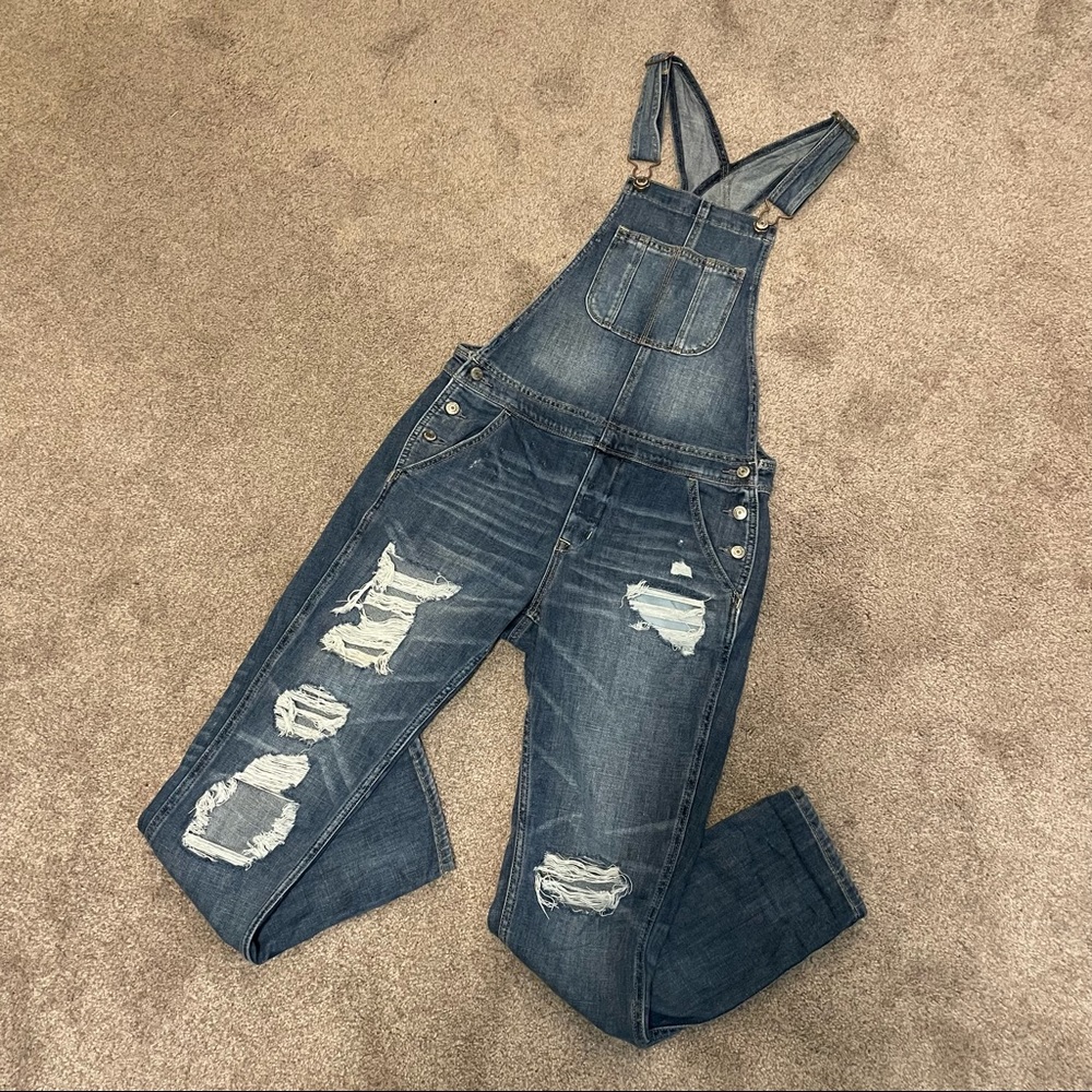 American Eagle Ripped Tomgirl Overalls Size S EUC